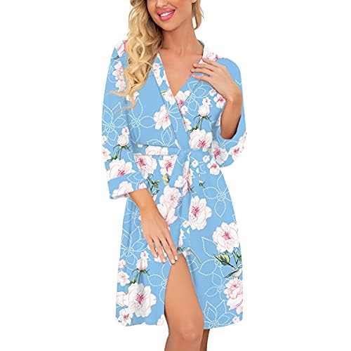 PrinStory Women Kimono Robes Short Lightweight Robe Soft Knit Sleepwear Casual Knit Bathrobe Ladies Loungewear