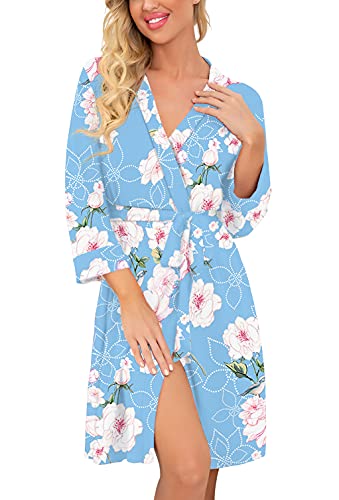 PrinStory Women Kimono Robes Short Lightweight Robe Soft Knit Sleepwear Casual Knit Bathrobe Ladies Loungewear