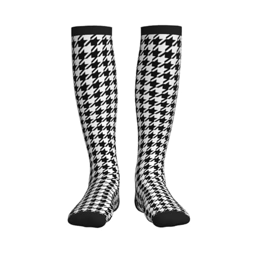 Houndstooth Large Classic Pattern Compression Socks For Women Men Knee High Running Socks For Running