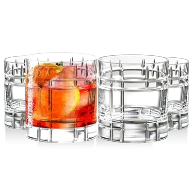 Barski Whiskey Glasses - Double Old Fashioned Rocks Glass - Set of 4 Lowball Tumbler - DOF Crystal Glass Tumblers - For Scotch - Bourbon - Water - Beverage - Drinking Glasses - 11 oz - Made in Europe