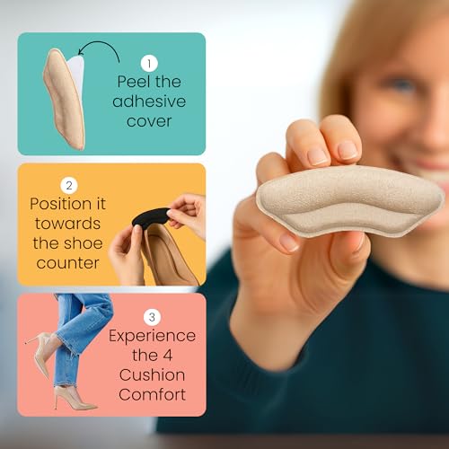 Image of Walkize Anti Slip Heel Pads for Shoes Women & Men - Cushioned Heel Grips - Shoe Inserts for Women - Blister Prevention, Heel Pain Relief & Comfort in High Heels, Dress Shoes (2 Pairs, Beige)
