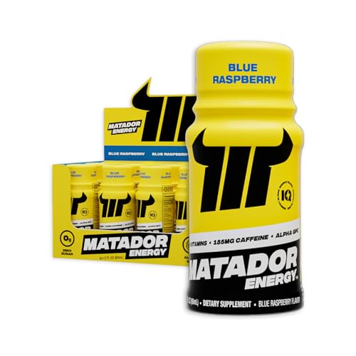 Matador Energy Shots - Blue Raspberry 24 Pack - Nootropic Natural Caffeine Energy Shot, B Vitamin Complex, 200 MG of ALPHA GPC Enhancing Cognitive Function