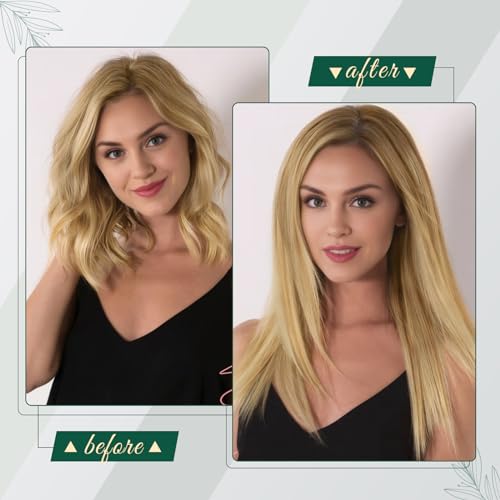 RUNATURE Weft Hair Extensions Real Human Hair 18 Inch Honey Blonde with Medium Blonde Sew in Hair Extensions Double Weft Hair 100g/Pack #P16/24 - Image 2