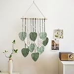Avoik Macrame Wall Hanging Boho Wall Decor Woven Tapestry Handmade Leaf Green Wall Art Feather Bohemian Chic Home Decor Macrame Tapestry for Living Room Apartment Nursery Farmhouse Decor, 40 * 90