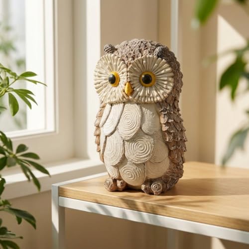 Resin Owl Statue Brown White Mini Figurine for Shelf Bedroom image 5
