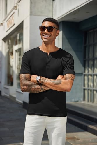 COOFANDY Men's Henley Shirts Short Sleeve Casual Summer Basic T Shirt Soild Button Tee Top3