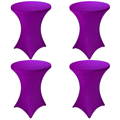 Image of 4 Pack Spandex Stretch Table Cover - 32x43 Inch Square Corners, Fitted High Top Tablecloth for Cocktail, Round, Bar, Weddings, Birthday, Banquet, Outdoor Party (Purple)