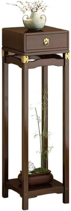 Vase Stand Retro Flower Several Bamboo Bonsai Rack, New Chinese Leaning Wall Green Plant Storage Shelf(Small)