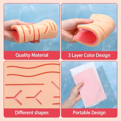 Threlaco JYD-THRELACO-59 3 Pcs Suture Pad 3 Layer Suture Practice Pad With Wounds Suture Practice Kit, Hard To Rip, Tear Or Break For Medical And Vet Students Veterinarian Nurses Training And Practice thumb #1