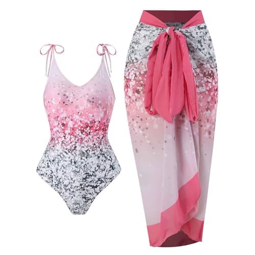Saxrel Traje de baño para mujer, estampado vintage, con cordones, falda larga, de gasa, conjunto de dos piezas, trajes de baño de verano, playa, buceo, trajes de baño, traje de baño, traje de baño