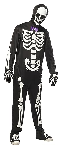 Rubies Disfraz Skeleto Elegante Glow In Dark para hombres, Jumpsuit con pajarita, guantes y capucha, Oficial Halloween, Carnaval, Fiestas y Cosplay