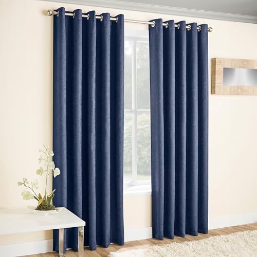 Enhanced Living Vogue Navy 46 x 72 inch (117x183cm) Eyelet Thermal Noise Reducing Dim Out Curtains for Bedroom and Living Room