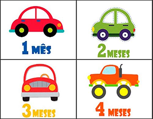 Kit Body de Bebê Mês Aniversário Carrinhos 12 Bodies