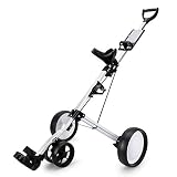 NENGGE Golftrolley Zieh 4 Rad Golfwagen Klappbar Trolley Golfcart Aluminiumlegierung mit Schnellem Klappmechanismus Golf Push Cart Zubehör mit Bremse Anzeigetafel Regenschirmhalter