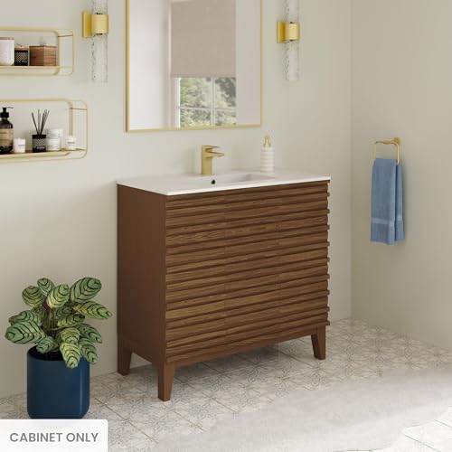 Image of Swiss Madison Cascade 36'' Bathroom Vanity in Brown Oak - Cabinet