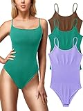 MRIGNT Sleeveless Bodysuit for WomenRound Neck Camisole Short Sleeve Tank Top Jumpsuits Adjustable Spaghetti Strap Bodysuits with Ribbed Seamless Design(3 PACK)