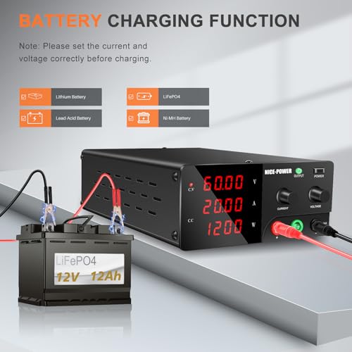 Image of NICE-POWER DC Power Supply Variable, 0-60V 0-20A 1200W High Power Bench Power Supply with Encoder Knob & Output Switch, 4-Digit LED Display Benchtop Adjustable Switching Regulated Power Supplies