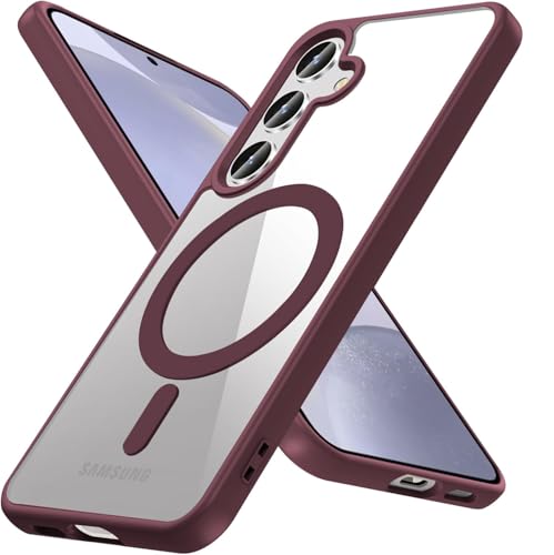 Image of DIZORO Samsung S25 Plus Case,Compatible with MagSafe, Non Yellow Military-Grade Drop Protection & Hard PC Back Cover Slim Transparent Anti-Scratch Shockproof Phone Case (Wine Red)