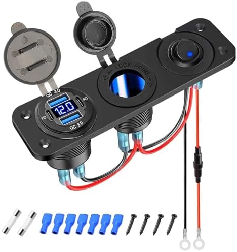PD 30W USB C Steckdose 12V QC 3.0 USB Steckdose 12V USB 3 in 1 Wasserdicht mit EIN/AUS-Kippschalter Und LED Voltmeter für Motorrad Boot Wohnmobil LKW