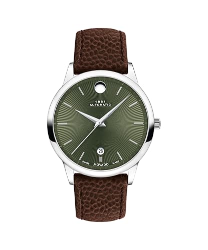 Movado 1881 Men's Automatic Swiss Watch - Self-Winding Movement, Calfskin Strap - Water Resistance 3ATM/30 Meters - Classic Luxury Mechanical Timepiece - Gift for Him - 39.5mm