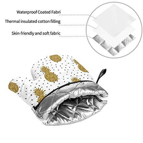 Gold Glitter Pineapples Fruit Printed Oven Mitts And Pot Holders Heat Resistant Potholders Oven Gloves And Pad For Baking Kitchen Grilling - 4 Set #TOP3