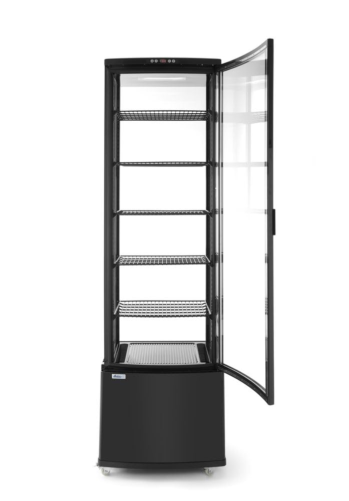 HENDI Vitrina expositora refrigerada, descongelación automática, sistema antivaho, 5 estantes regulables, iluminación LED, 270L, 0 a 6°C, 230V, 290W, 556x526x(H) 1913mm, ABS, negro
