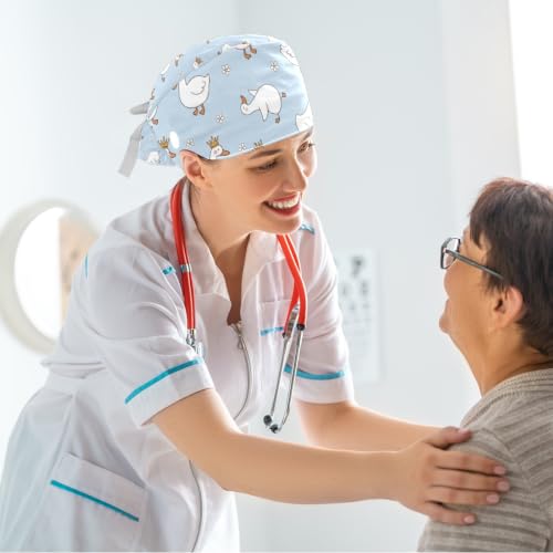 Image of Butterfly Scrub Cap Women with Ponytail & Buttons Adjustable Surgical Nurse Hat with Cotton Sweatband for Long Hair