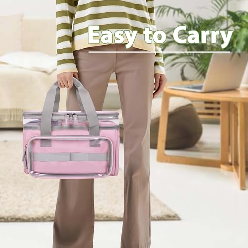 Image of LUXJA Double-Layer Sewing Storage Organizer with Transparent Compartment, Large Sewing Organizer Bag with Detachable Divider for Sewing Supplies (Bag Only), Pink