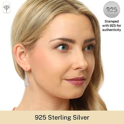 MAX + STONE 925 Filigree Sterling Silver Teardrop Dangle Anti-tarnishing Statement Earrings for Women3