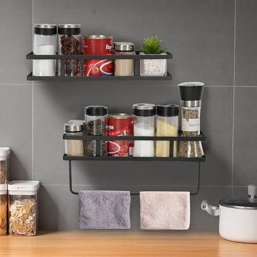 Image of 2 Tier Bathroom rack holder Spice Rack Organizer, Black bathroom wall Storage Shelf for Kitchen Cabinet, Pantry Storage (wall mounted)