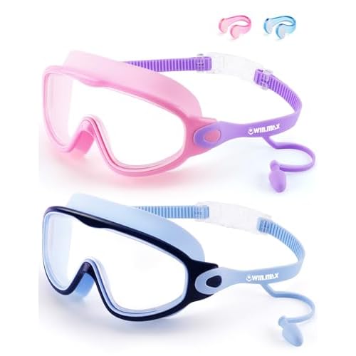 WIN.MAX Swimming Goggles 2 Pack Anti Fog Anti UV Clear View for Men Women Boys Girls,Swim Goggles for Adults Youth Kids 4-14 Adult-all Black Mirror Gold Lens&clear Lens