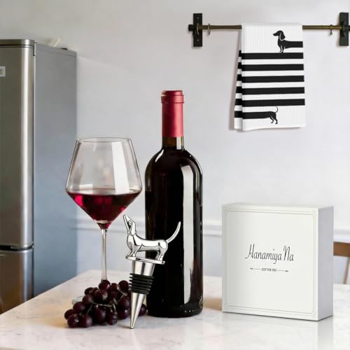 Image of Funny Dachshund Kitchen Towels with Wine Bottle Stopper 24x14 Inch, Dachshund Gifts Reusable Dish Towels for Kitchen Bars Decor, Wine Gift Weiner Dog Gifts for Women Men Christmas Birthday Gift