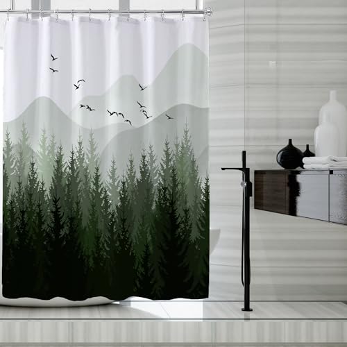 Image of LLSCL Fabric Shower Curtain Liner with Magnets, Green Forest Waterproof Hotel Quality, 72 x 72 Machine Washable