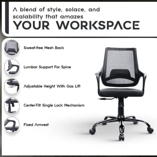 Image of ErgoLab Calm Office Chair, Mid Back Ergonomic Mesh Home Office Desk Chair, Computer Chair with Comfortable Cushion Seat and Armrests, Single Lock Mechanism & Strong Chrome Base