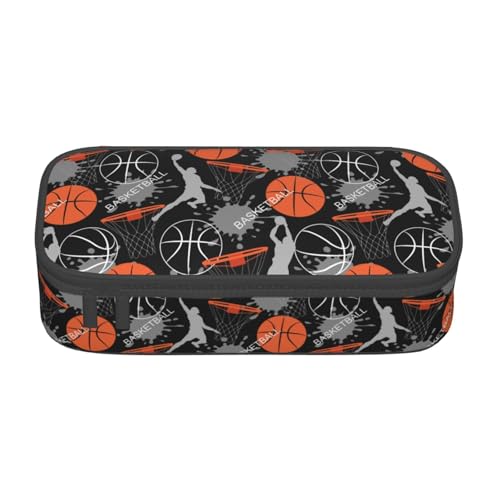 Image of Basketball Fun Sport Ball Pencil Case Big Capacity Storage Pencil Pouch Stationery Bags With Zipper Portable Pen Holder Box Organizer For Boys Girls Teens Student College School Office Supplies