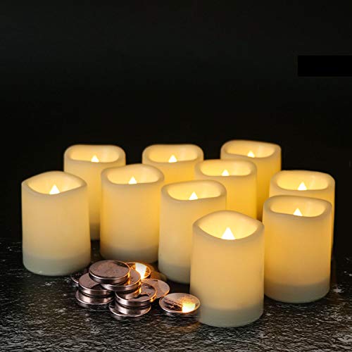 Image of GenSwin Waterproof Outdoor Flameless Candles Flickering with Timer, Battery Operated LED Pillar Votive Tealight Candles(Battery Include), Set of 12 Plastic Warm Light(White, 1.5 x 2 Inch)