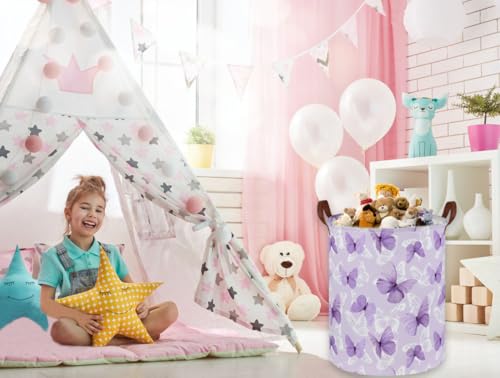 Image of Kids Laundry Hamper,Butterfly Laundry Basket Collapsible Girls Storage Baskets for Home Decor,Office,Toy Organizer,(Purple Butterfly