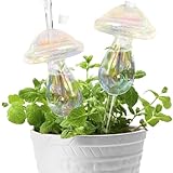 KiKiHeim Top Fill Self Watering Planter Insert Glass Water Globes for Plant, Indoor Automatic Waterer Devices, 2Pcs Light Iridescent Clear Mushroom