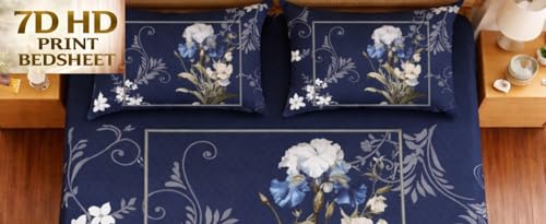 Image of DECORUM Premium 7D Digital Printed Cotton BEDSHEET (90 X 100) Inch with 2 King Size Pillow Covers - HIGH-Definition Design & Superior Comfort (Heavy Quality) BEDSHEET