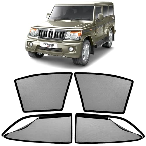 Image of AutoStory Magnetic Car Sunshade for Mahindra Bolero | Front Half Cut for Mirror Visibility + Rear Full Coverage with Zipper | Heavy Heat & UV Protection | Privacy Side Window Curtains Shades