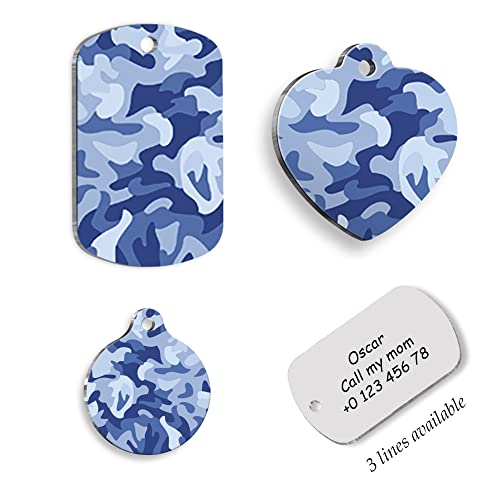 Blue Camouflage Military Army Personalized Dog Tag - Custom Name Tag - ID Tag for Dog & Cat - Customized Pet Tags - Dog Name Tag - Cat Name Tag - Engraved Dog Tag (Rectangle)