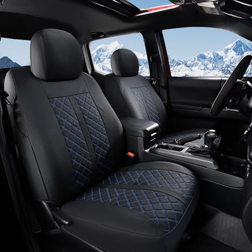 Image of Truckiipa Custom for 4th Gen Tacoma Seat Covers Front Pair, Waterproof Leather Seat Cushion Covers Fit for 2024 2025 2026 Toyota Tacoma Double Crew Cab, Front Pair, Black&Blue