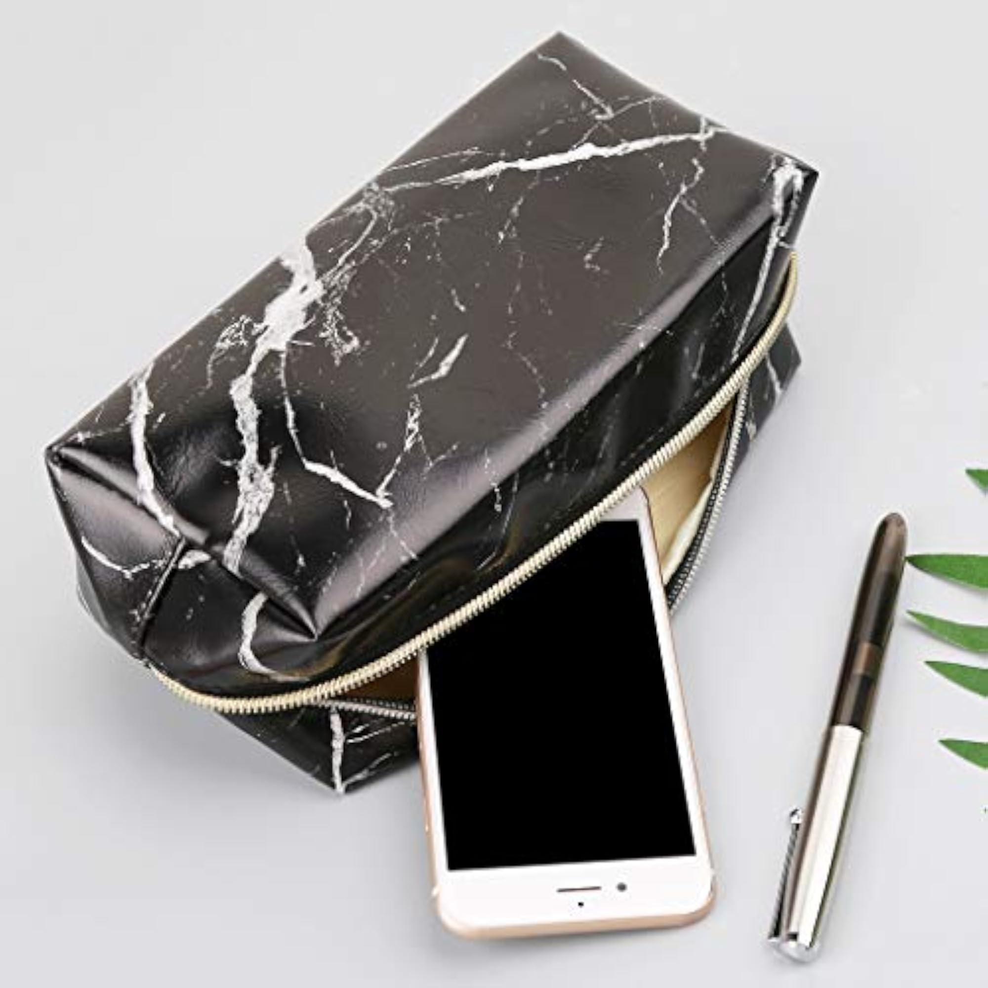 Large Cute Pencil Case Pen Box Zipper Bags Marble Makeup Storage Supplies