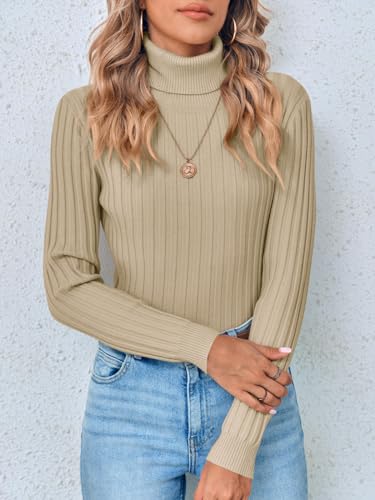 Danedvi Women's Turtleneck Ribbed Knit Pullover Sweaters Fall Long Sleeve Soft Classic Fitted Sweater Tops2