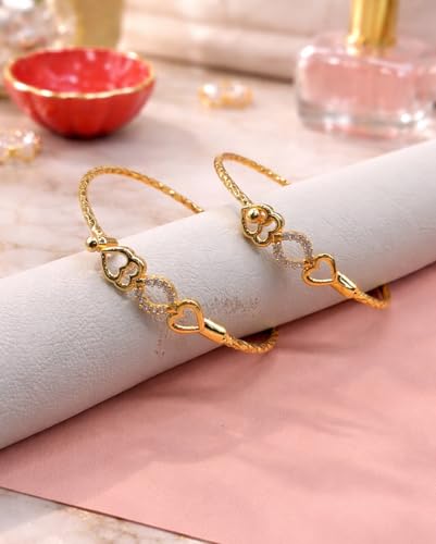 Image of Gold Plated Heart Bangle Bracelet, Twisted Rope Design with Black and Crystal Accent, Adjustable Cuff Style, Fashion Jewelry for Women