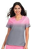 KOI Lite Women's V-Neck Ombre Reform Scrub Top More Pink/Platinum Grey XL