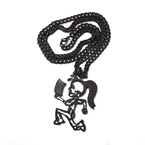 Hatchetman Black Juggalo Juggalette Skeleton 2" Sterling Silver Charm Chain Necklace Pendant Hatchet Jewelry Man Lady Necklaces hip hop merchandise for Women, Men,3