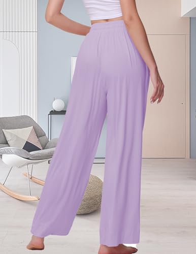 Image of Veseacky Women's Wide Leg Lounge Pants Yoga Pajamas Comfy Stretch Drawstring Pajamas Puls Size Dance Bottoms S-4XL