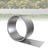 ACXIN Metall Rasenkante 15 cm hoch, verzinkte Oberfläche, Vielseitige Beeteinfassung für Rindenmulch, als Mähkante oder Baumring, Robust, Flexibel und Schnell zu Installieren(Silber, 10M)