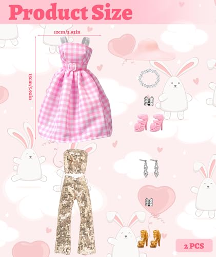 Image of Doll Clothes Set, Doll Dress for Role-Play Activities, Creative Fashion Combinations for Storytelling Games, Complete Outfit with Dress, Shoes, and Accessories for Interactive Play (Golden and Pink)